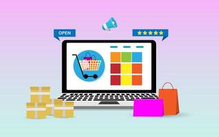 Shopping online using smartphone concept vector