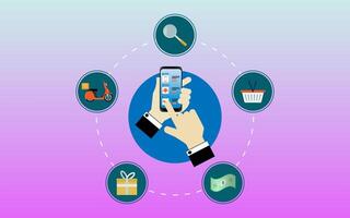 Shopping online using smartphone concept vector