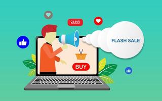 Shopping online using smartphone concept vector