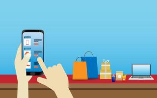 Shopping online using smartphone concept vector