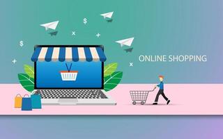 Shopping online using smartphone concept vector