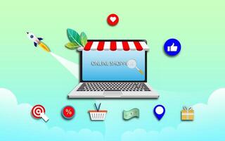 Shopping online using smartphone concept vector