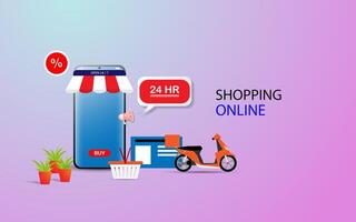 Shopping online using smartphone concept vector