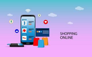 Shopping online using smartphone concept vector