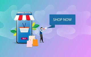 Shopping online using smartphone concept vector