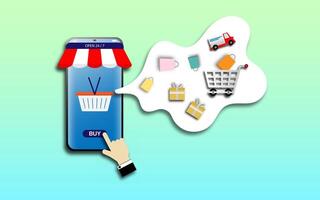 Shopping online using smartphone concept vector