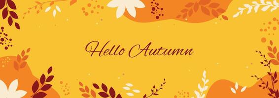 Autumn cute background. Frame of autumn leaves, branches and berries. Autumn horizontal banner. vector