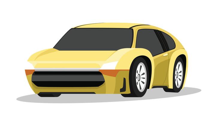 Cartoon or illustrator of yellow sport car. Concpet car perspective view on with shadow on isolated white background.