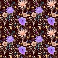 Cute colorful flowers with butterfly on brown color background seamless pattern. vector