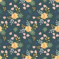 Beautiful flowers design on green color background seamless pattern. vector