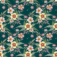 Beautiful flowers design on green color background seamless pattern. vector