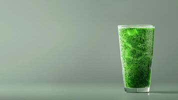 Glass of Green Smoothie on Clean Background with Copyspace. Healthy Drink, Detox Beverage, Fresh Ingredients. photo