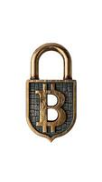 A Padlock with Bitcoin Symbol on White Background. Secure Digital Assets. Cryptocurrency Protection, Blockchain Security, Financial Safety. photo