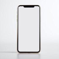 Mobile phone with white blank display, smartphone mockup template photo