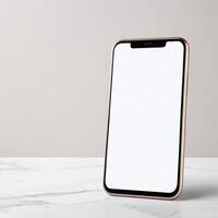 Mobile phone with white blank display, smartphone mockup template photo