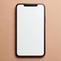 Smart phone with white display screen, mobile device mockup template photo