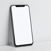 Mobile phone with white blank display, smartphone mockup template photo