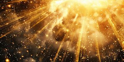 Golden ethereal rays of sunshine, sparkle, twinkle falling, bokeh effect abstract background wallpaper design. photo