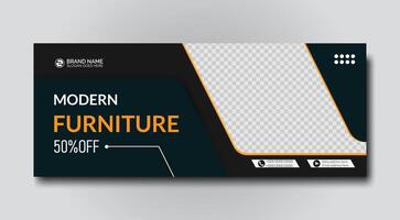 Modern furniture social media cover and web banner template design for business vector