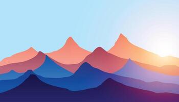 design mountains ridges in time of sun to set digital drawn texture illustration vector