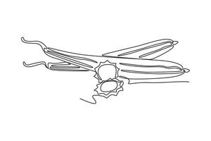 Single one line drawing of whole and sliced healthy organic sponge gourd for logo identity. Fresh Vietnamese luffa concept for vegetable icon. Continuous line draw design graphic illustration vector