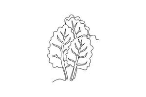 Continuous one line drawing group pile of healthy organic swiss chard for farm logo identity. Fresh leafy spinach beet concept for vegetable icon. Single line draw design graphic illustration vector