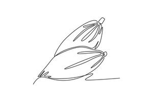 Continuous one line drawing of whole healthy organic cocoa bean for plantation logo identity. Fresh cacao concept for delicious chocolate shop icon. Single line draw design graphic illustration vector