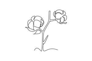 Single continuous line drawing of whole soft and fluffy cotton flower for farming logo identity. Staple fiber flower concept for garden icon. Dynamic one line draw graphic design illustration vector