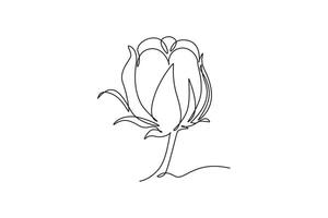 Single continuous line drawing of whole soft and fluffy cotton flower for farming logo identity. Staple fiber flower concept for garden icon. Dynamic one line draw graphic design illustration vector