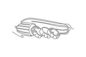 Single one line drawing of whole and sliced healthy organic sponge gourd for logo identity. Fresh Vietnamese luffa concept for vegetable icon. Continuous line draw design graphic illustration vector