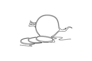 Single continuous line drawing sliced healthy organic white turnip for plantation logo identity. Fresh veggie concept for root vegetable icon. Dynamic one line draw graphic design illustration vector
