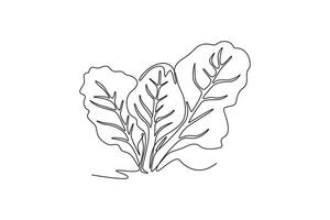 Continuous one line drawing group pile of healthy organic swiss chard for farm logo identity. Fresh leafy spinach beet concept for vegetable icon. Single line draw design graphic illustration vector