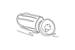 Single continuous line drawing half sliced healthy organic sponge gourd for logo identity. Fresh Vietnamese luffa concept for vegetable icon. Dynamic one line draw graphic design illustration vector