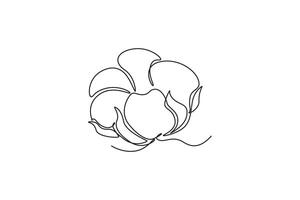 Single continuous line drawing of whole soft and fluffy cotton flower for farming logo identity. Staple fiber flower concept for garden icon. Dynamic one line draw graphic design illustration vector
