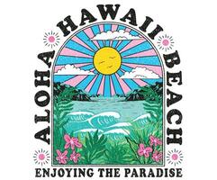 Surfing Hawaii beach. Sunshine paradise graphic print design. Enjoy beach life. Summer vibes artwork. Surf club design. Beach wave artwork. Hawaii Aloha beach modern abstract art. Tropical flower. vector