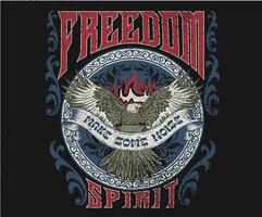 Freedom spirit. Make some noise. music world tour logo. Rock and roll graphic print design for apparel, stickers, posters and background. Eagle fly artwork design for t-shirt and others. vector