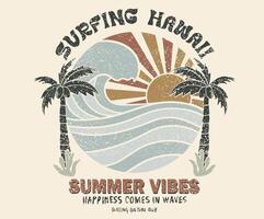 Sunshine paradise graphic print design. Enjoy beach life. Summer vibes artwork. Surf club design. Beach wave artwork. Hawaii Aloha beach modern abstract art. vector
