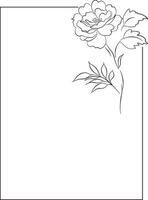 Rectangular floral border frame template. Black white outline sketch drawing. Floral wreath clip art for invitations and greeting cards. vector
