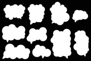 Set speech bubbles on black background. chat box or chat square and doodle message or communication icon Cloud speaking for comics and minimal message dialog vector