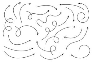 Collection of curved arrows. Set simple curved hand drawn arrows. Collection of pointers. vector