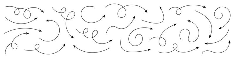 Collection of curved arrows. Set simple curved hand drawn arrows. Collection of pointers. vector