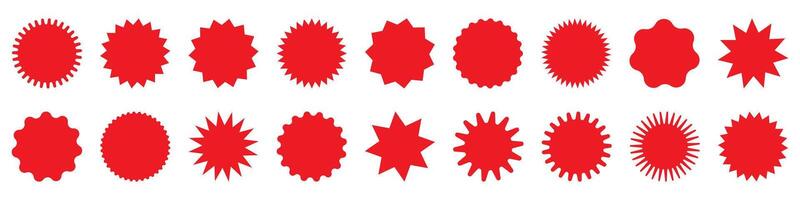 Set of red starburst, sunburst badges. Design elements - best for sale sticker, price tag, quality mark. vector