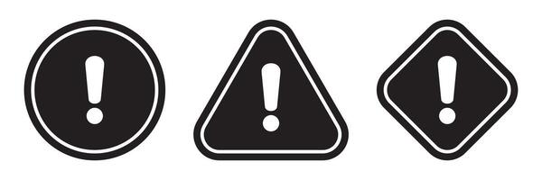 Alert icon. Warning sign and symbol. Exclamation mark in triangle, circle and rombus. vector