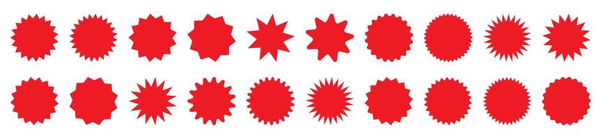 Set of red starburst, sunburst badges. Design elements - best for sale sticker, price tag, quality mark. Flat illustration isolated on white background. vector
