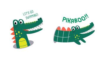 crocodile cute drawing with typo for graphic tee print vector