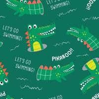 crocodile pattern, drawing with typo for graphic tee print vector