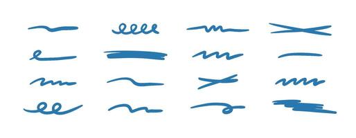 Doodle brush underlines set. Black line sketches with pen marks. Hand drawn elements on white background. vector
