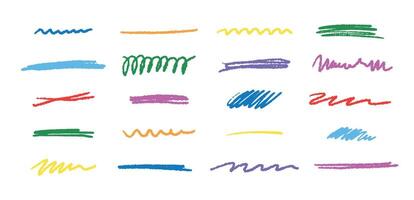 Doodle brush underlines set. Black line sketches with pen marks. Hand drawn elements on white background. vector