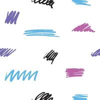 Doodle brush simple elements set. Colored lines sketches, underlines, squiggles, shapes for design with pen marks. Hand drawn seamless pattern. vector