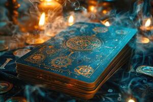 Tarot card depicting an elegant lady in a mystical setting photo